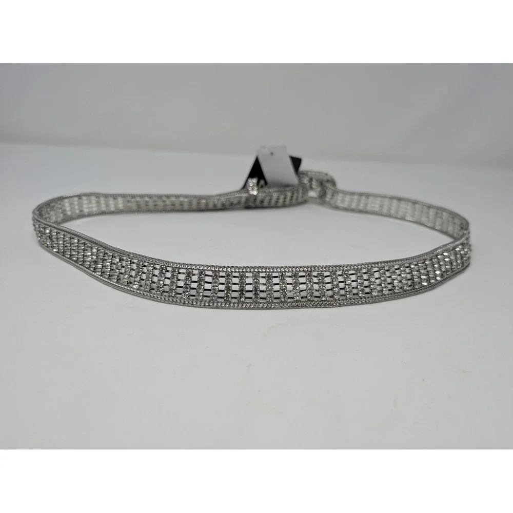 INC International Concepts Silver Rhinestone Chain Belt Size‎ S Y2K McBling 90s